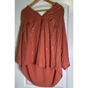 Torrid Metallic Skull Print Top Whimsygoth Coral Long Sleeve Hi-Low Hem  Size 2X